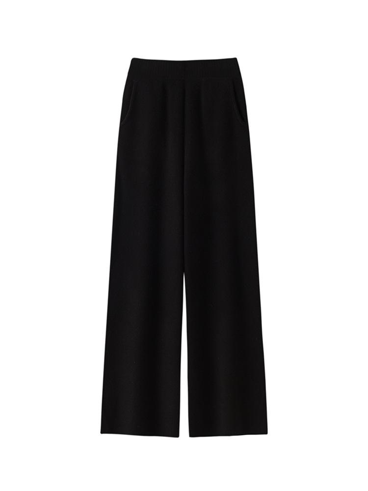 Women's 100% Wool Knit Wide-Leg High-Waist Floor-Length Pants for Autumn/Winter Casual Wear