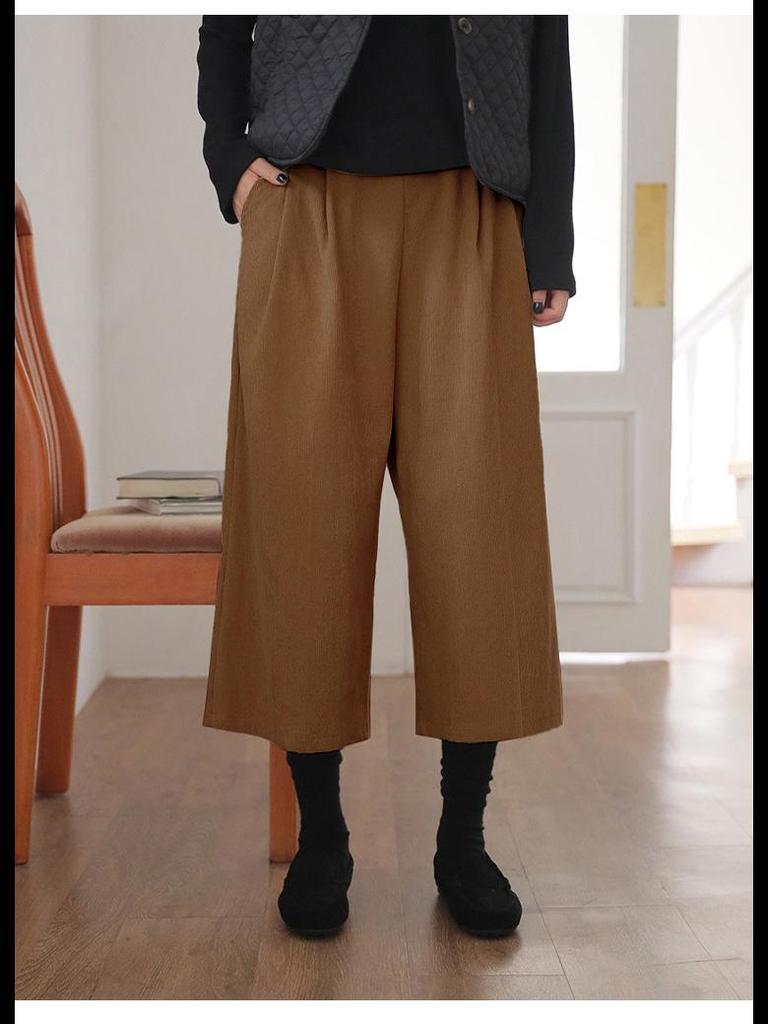 Wiosna 2025 Sztruksowe Krótkie Spodnie z Szerokimi Nogawkami: Luźny krój, Rozmiary od małych do plus size, Opcja z grubego aksamitu