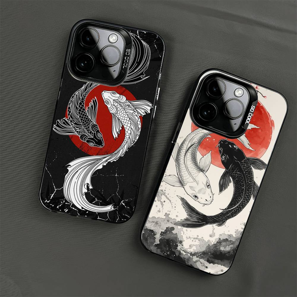 Art Fish Koi Carp Silver Plated Inside Phone Case For iPhone 17 16 15 14 11 12 13 Pro Max Plus X XR XS Max Colored