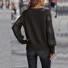 Frühling und Herbst Damen Tops Gestricktes Hemd V-Ausschnitt Spitze Lose Lässige Langarm-Tops