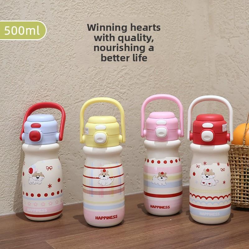 Cute Cartoon Stainless Steel Insulated Travel Mug With Straw For Office And Outdoor Use