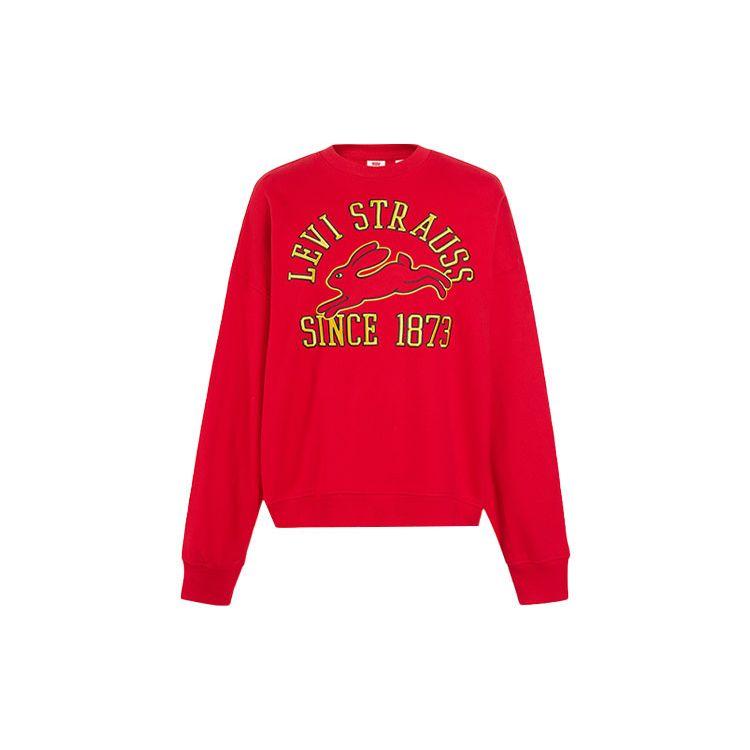 Levis SS23 Letter Print Crew Neck Long Sleeve Sweatshirt Women Sweatshirt Red A3533-0001