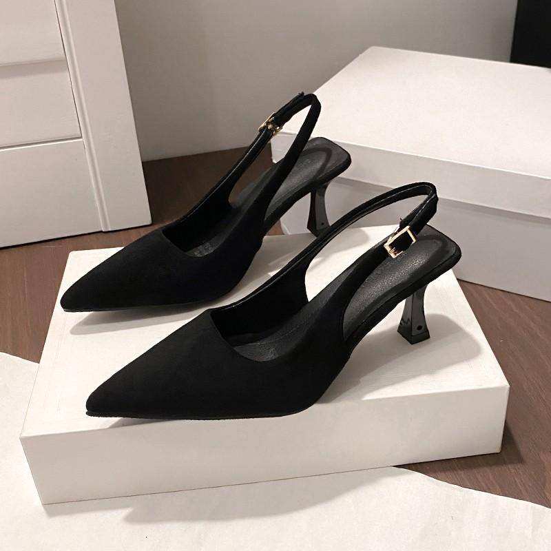 Fashion 2025 Women's Spring New One-strap Stiletto Sandals Women's Stiletto Temperament French Suede High Heels Daily Leisure Plus Size