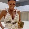 Corrente Corporal Boho Top Sexy Pérola Alça de Pescoço Colete Corporal Alça nas Costas Sem Costas Lantejoulas Corrente Colete Joia Corporal de Praia