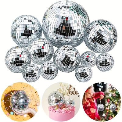 10Pcs Disco Ball Festival Holiday Bar Party Decoration Ball Reflective Glass Silver Baubles for Wedding Birthday Decor Sparkling