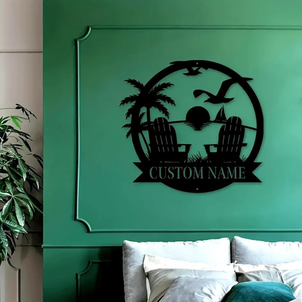 Personalized Metal Sunset Beach Sign Custom Name Wall Art Farmhouse Porch Patio Decor Unique Gift