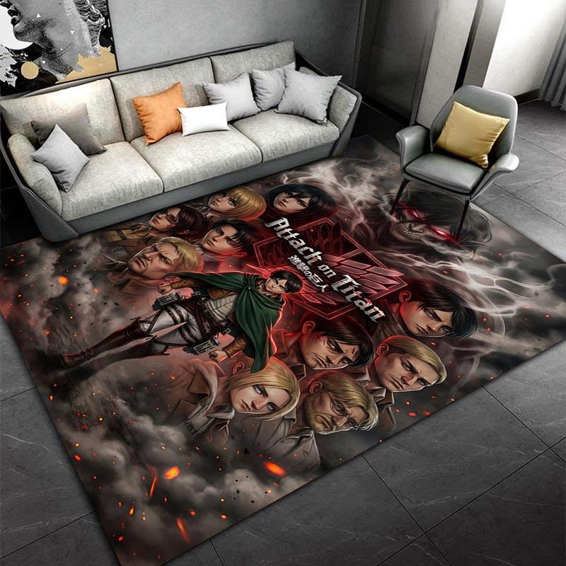 "Attack On Titan Anime Carpet Red Smoke Design for Living Room" Suitable for Use As an Anti-slip for Living Room Bedroom Sofas