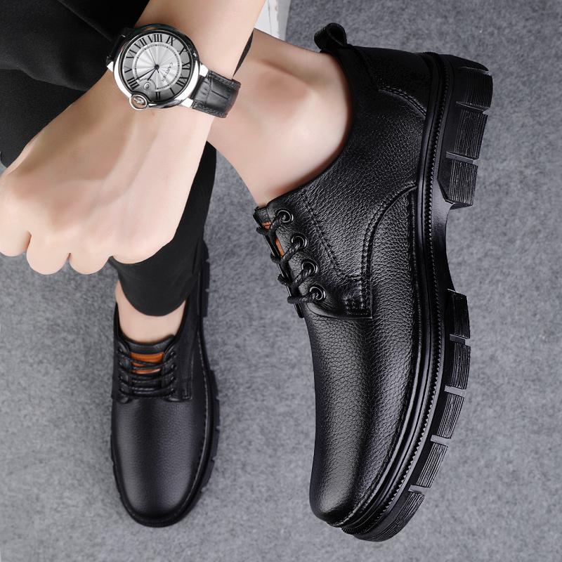 Fashion Genuine Leather Men's Shoes Fashion Casual Outdoor Black Sneakers High Quality Classic Breathable Lace-up For Men's Dress Shoes