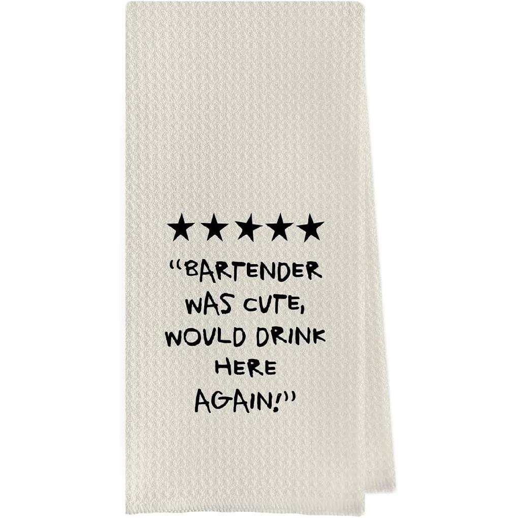 Bartender Gifts Dish Towels - Funny Bar Towels for Bartender, Bartender Gifts Waffle Weave Kitchen Towels, Shaker Bartender Hand Tea Towels (16×24 Bartender Was Cute