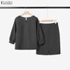 ZANZEA Women 3/4 Sleeve Blouse and Shorts Skirt Casual Two Piece Suit Sets