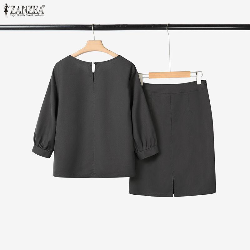ZANZEA Women 3/4 Sleeve Blouse and Shorts Skirt Casual Two Piece Suit Sets