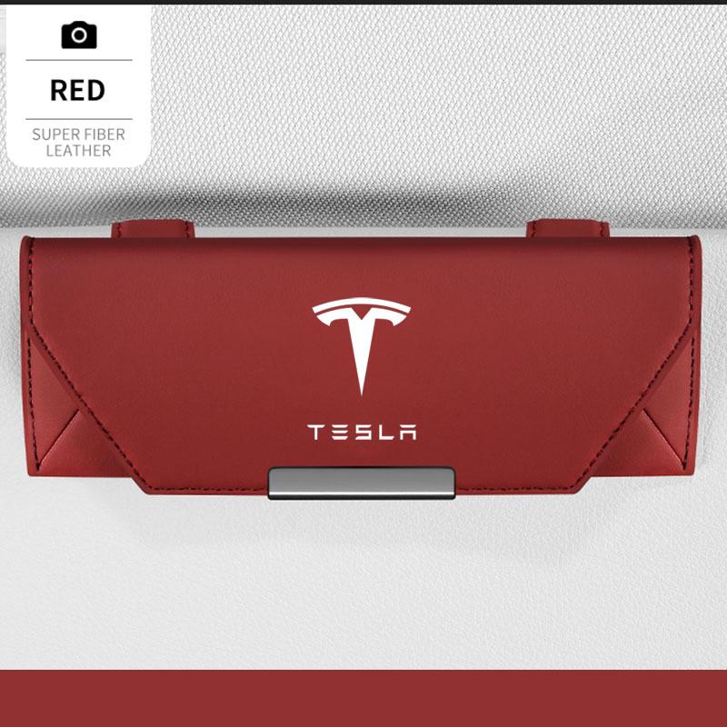 

Tesla Model Y Juniper Tesla Model 3 S X Highland Body Kit interior 2026 Accessories Car Sunglasses Glasses Holder Glasses Case червоний