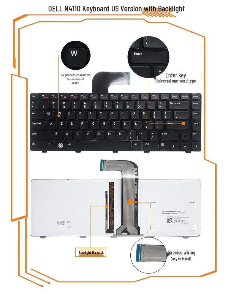 Dell Keyboard for Models 14-3450, 3470, 3460, 3480, 5448, 5441, 5446, 5455, and 3448.