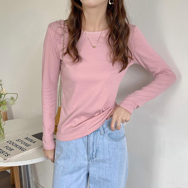 Women Cotton White T-Shirt Long Sleeve Lady Tops Slim Female Clothes