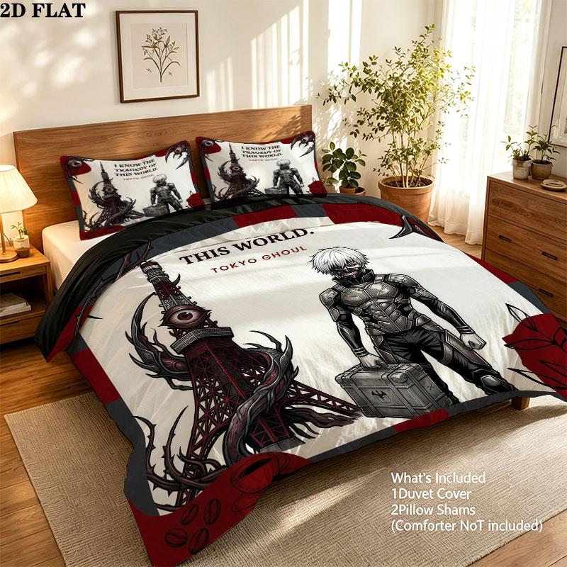 Tokyo Ghoul Vzor Povlečení Sada Prošívaných Dek Quilt Cover Povlak na Polštář Domácí Narozeninový Dárek(1 * povlak na peřinu + 2 * povlak na polštář, bez jádra)