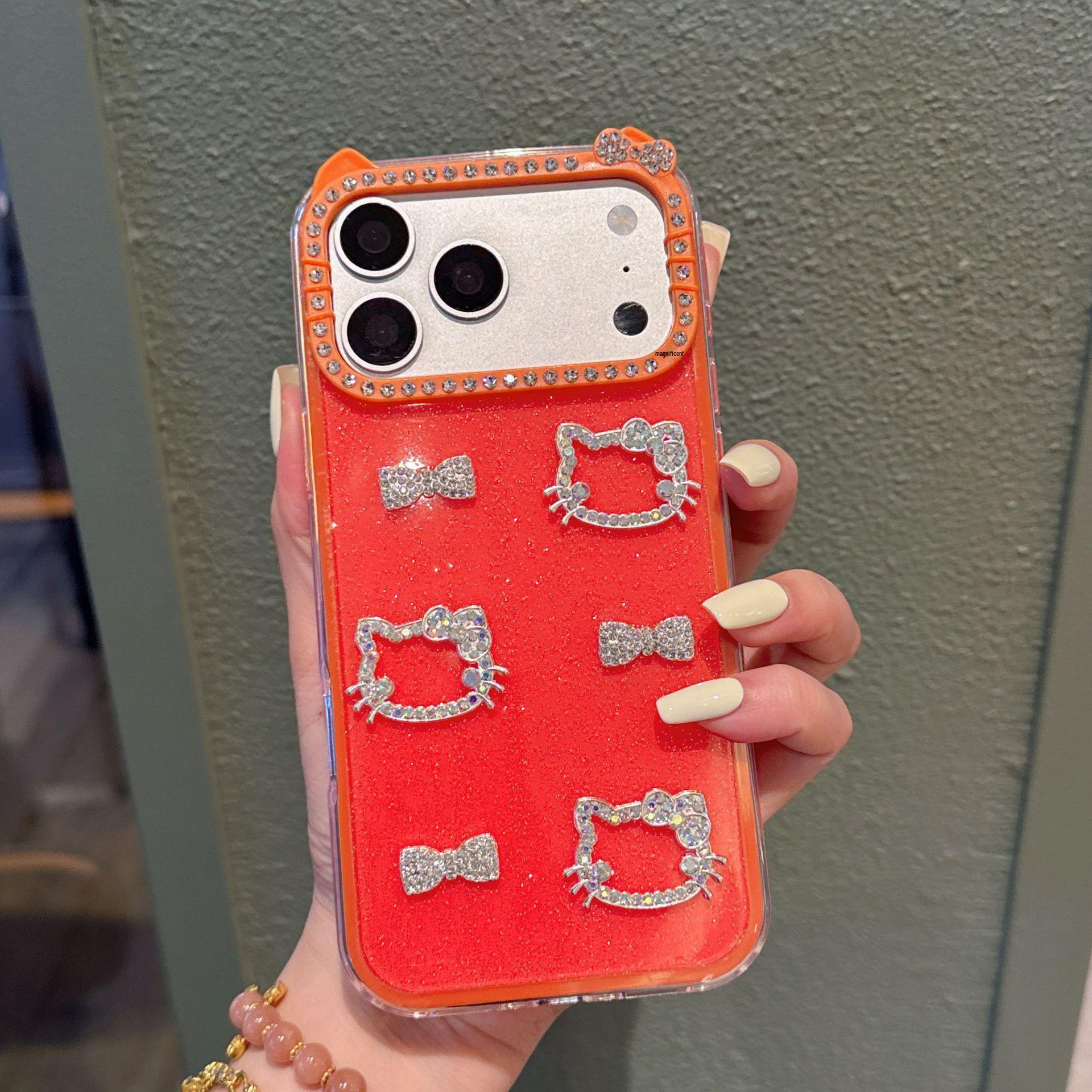 

Compatible Cat Ear Acrylic Phone Case with Bowknot for iPhone 17 Pro Max, 16, 15, 11 16 Pro