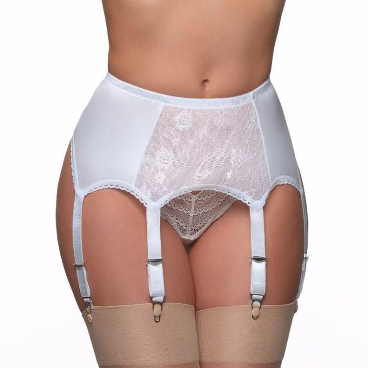 Satin Lace High-Waist 6-Garter Belt with Adjustable Metal Buckle for Women