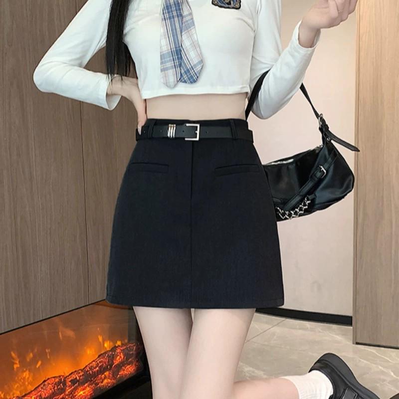 Women's Gray High-Waisted A-Line Mini Skirt – Summer College Style, Versatile European & American Fashion