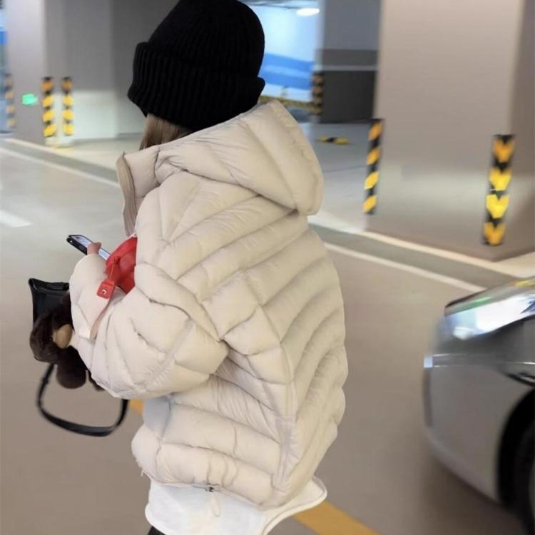 Women Winter Lightweight Down Coat Short Hooded Warm Puffer Jacket Thickened Quilted Outerwear