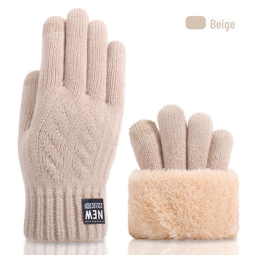 

Зимние бархатные двухслойные перчатки для езды на велосипеде с сенсорным экраном - теплые, толстые, морозостойкие, жаккардовая вязка Women s, One Size бежевый