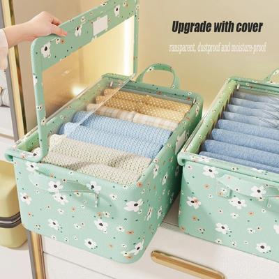 1 caja de almacenamiento de ropa, cesta de almacenamiento para el hogar, cajas de tela para dormitorio, organizador de juguetes con flores pequeñas, contenedor plegable a prueba de polvo