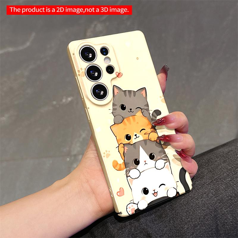 2DFlat Samsung phone case Cute Stacked Kittens Phone Case Applicable to Galaxy S23 S24 S25ULTRA S26 A12 A14 A15 A16 A54 A55
