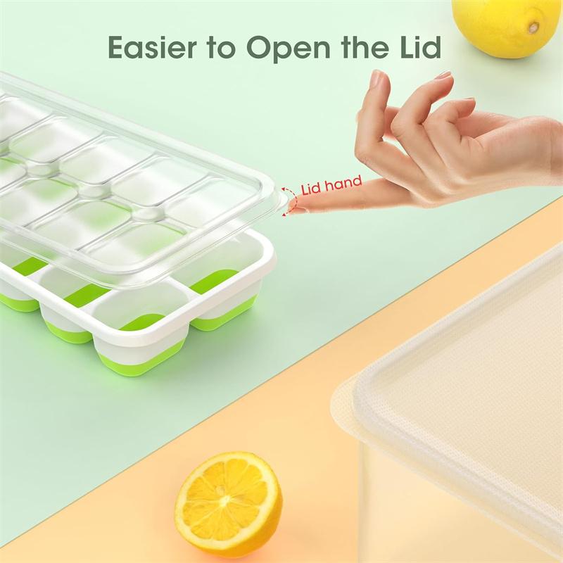 14-Cell Ice Tray With Ice Scoop Set Silicone Ice Cube Tray With Lid And Bin