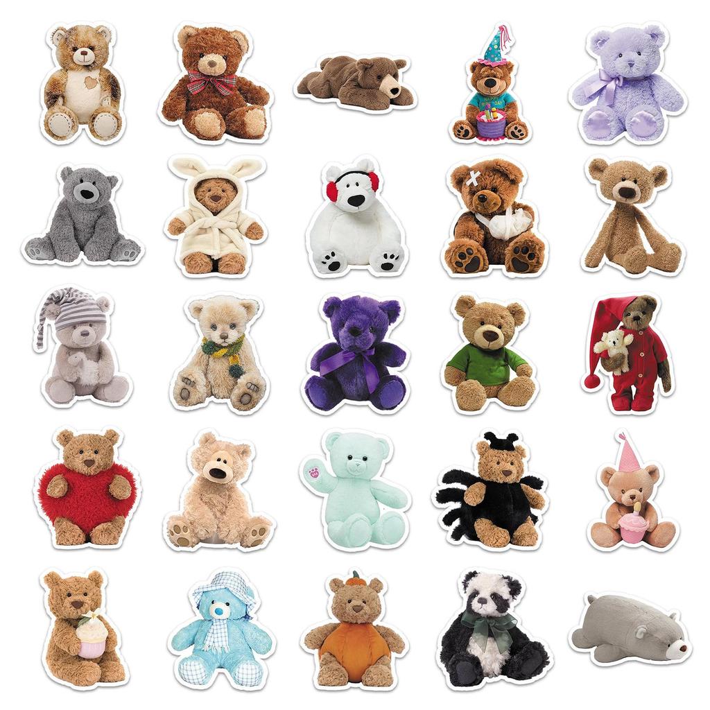 50 Cute Bear Plush Toy Stickers for Refrigerators, Guitars, Headphones, and Photo Albums