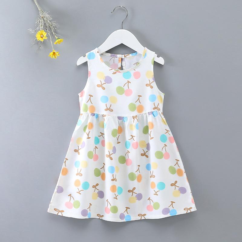Girls' Floral Summer Princess Beach Dress, Cotton Silk Tank, A-line Skirt