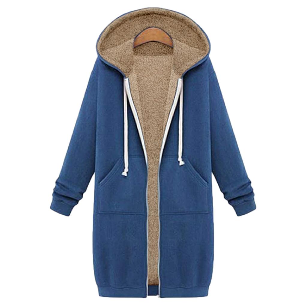 Felpa da donna in pile con cappuccio aperto con cerniera Cappotto lungo Giacca Top Outwear