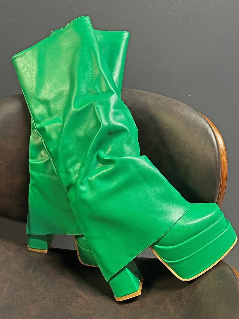 Fashion IPPEUM Orange Boots Platform Knee High Block Heel Shoes Y2k Plataforma Botas Bratz Mujer Hot Pink Fold Over Boots Women