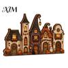 Indoor Autumn Harvest Decor Halloween Retro Haunted Village Wooden Tabletop Decor, Fall Farmhouse Witch Holiday Party Home Accents House Ornament,