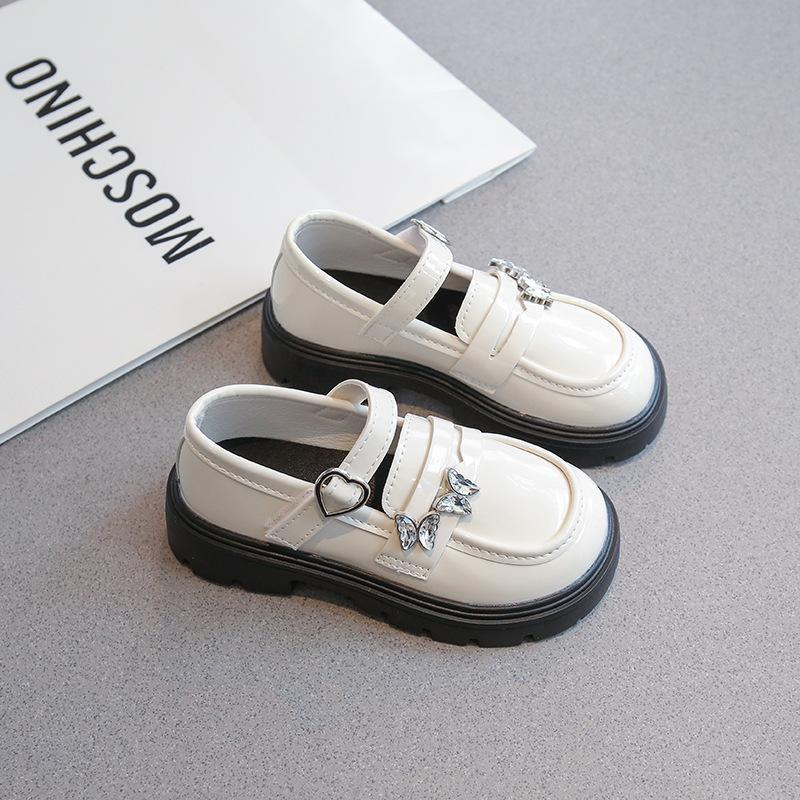 Kids White Rhinestone Mary Jane Shoes Buckle Strap Non Slip Casual Shoes 26