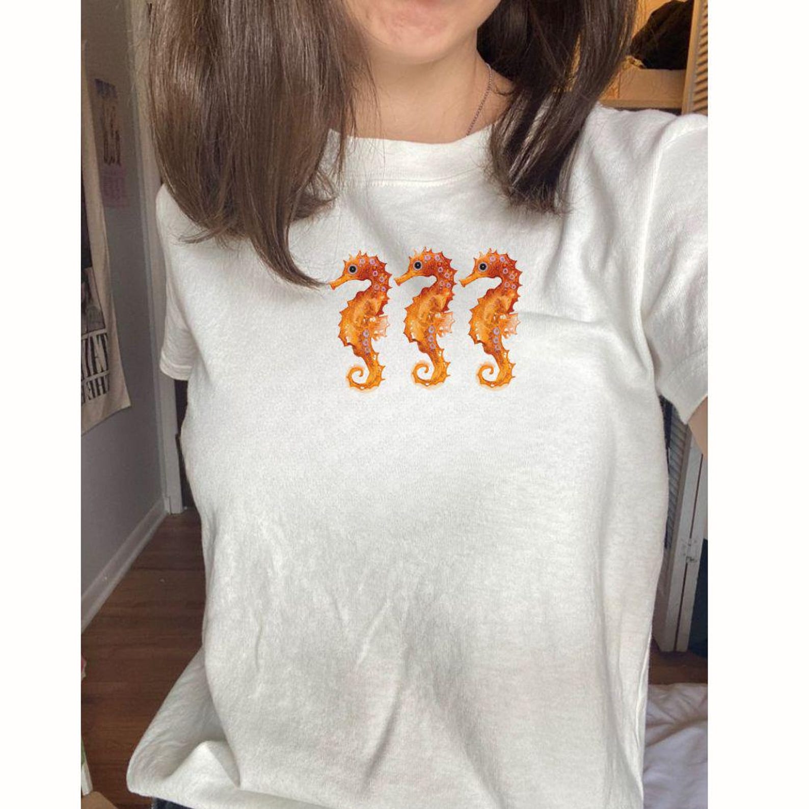 Seahorse Graphic Shirt, Watercolor Seahorse Tshirt| Ocean Lover Gift | Beach Vacation Tees L