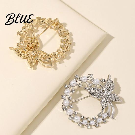 Faux Pearl Rhinestone Brooch Anti-Exposure Round Women Shape with Rhinestones