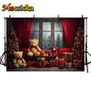 Mocsicka Christmas Background Photography Xmas Tree Red Curtain Window Gifts Bear Decor Family Holiday Party Baby Photo Backdrop