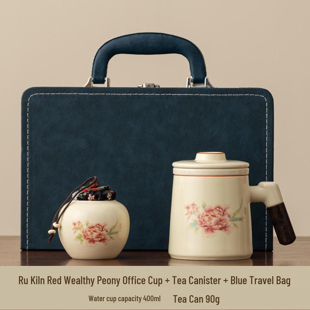 Ru Kiln Ceramic Tea Mug with Lid & Filter - Women's Personal Office Water Cup