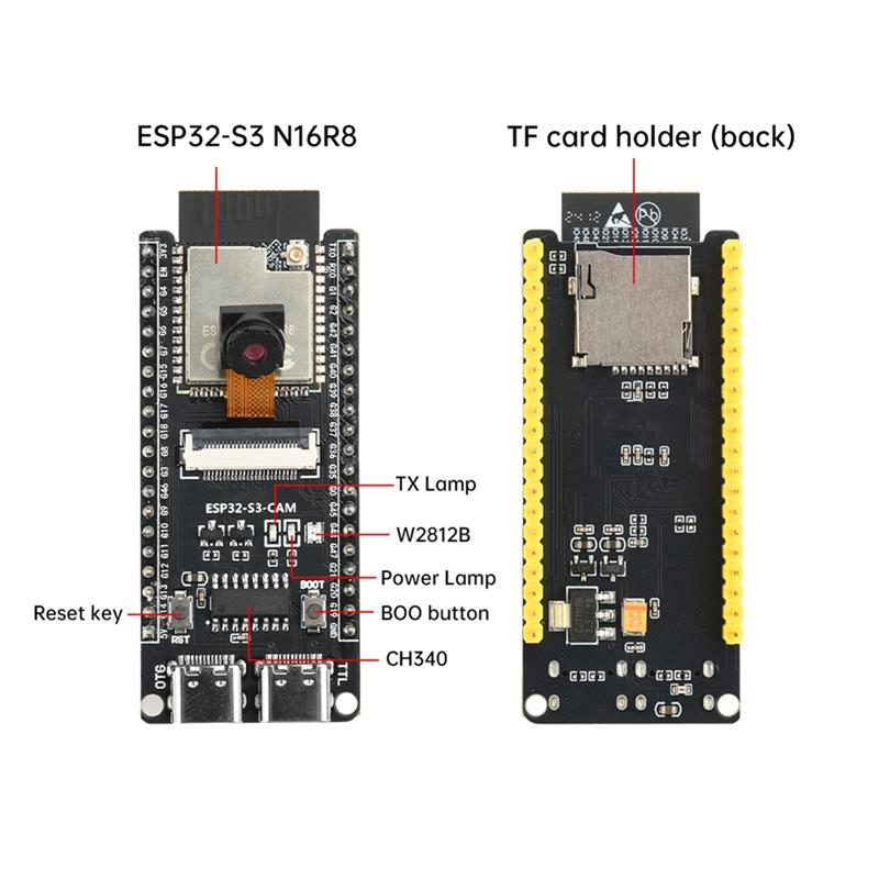 ABUO-ESP32-S3-N16R8 ESP32-S3-CAM Development Board Featuring Wifi Bluetooth Core CH340 Camera Module Onboard