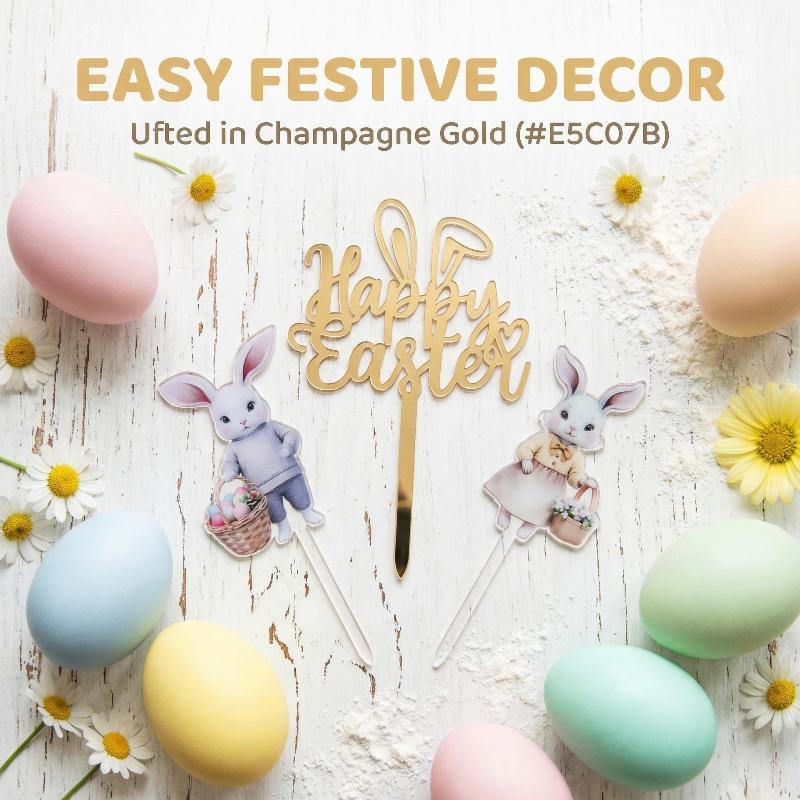 Colored Rabbit Easter Happy Cake Topper Dessert Decorations Gold Acrylic Kids Party Festival Cake Toppers Easter Baking Supplies