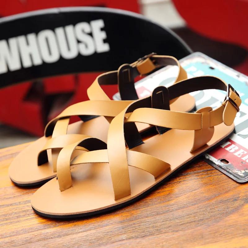 New Summer Men Sandals Leather Vintage Flat Beach Gladiator Sandals Shoes Breathable Men Flip Flops Sandals Roman Sandals Gladia