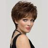 Wholesale Fashion Brown Slight Wavy Short Synthetic Wigs, Natural Fluffy Short Curly Full Wigs Daily Office Hair Wigs
