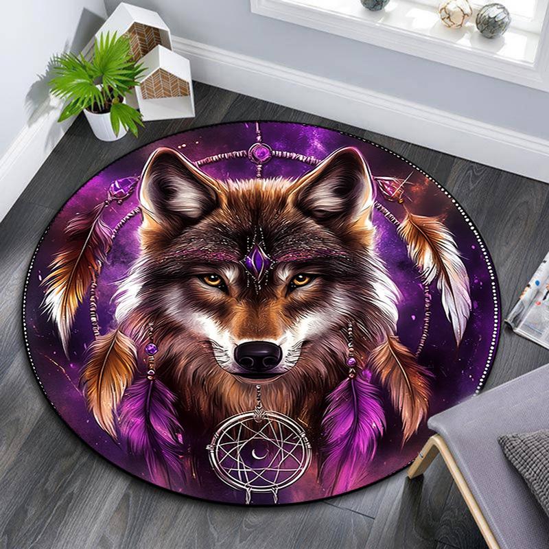 

Wolf Dreamcatcher Round Area Rug,Carpet Rug for Living Room Bedroom Sofa Playroom Decor,Non-slip Floor Mat 80cmx80cm