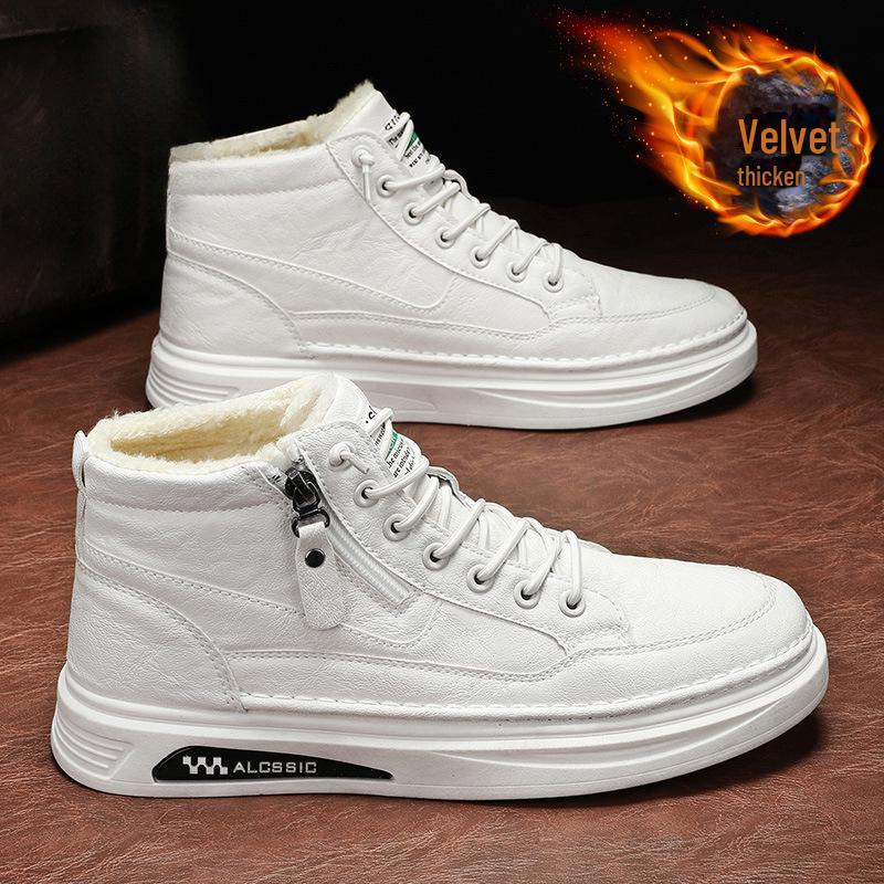 Men's 2024 Anti-Slip Soft Sole British Style Leather High-Top Boots, Work Boots, Martin Boots, Plus Velvet for Autumn and Winter.