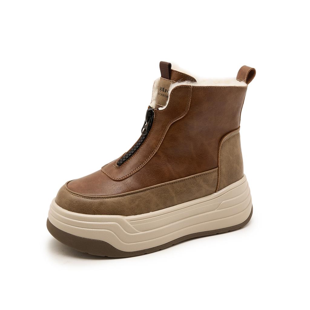 Leder-Plateau-Martinsstiefel Damen Herbst und Winter Neu Kleines Samt Britischer Retro Kurze Stiefel