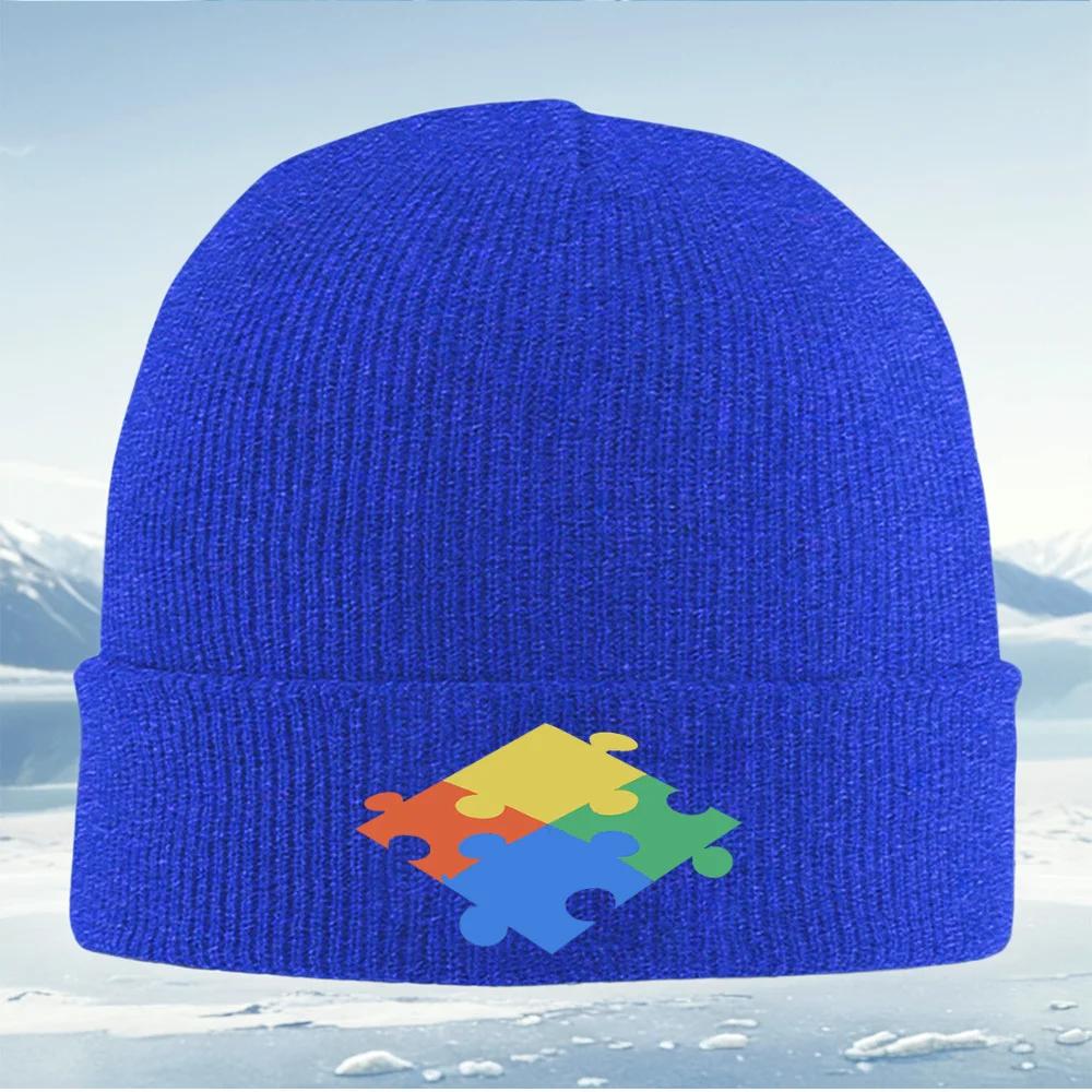 Connected puzzle pieces colored together Unisex Women Unisex Knitted Hat Beanie Pullover Cap Winter Thermal Warm Christmas Out