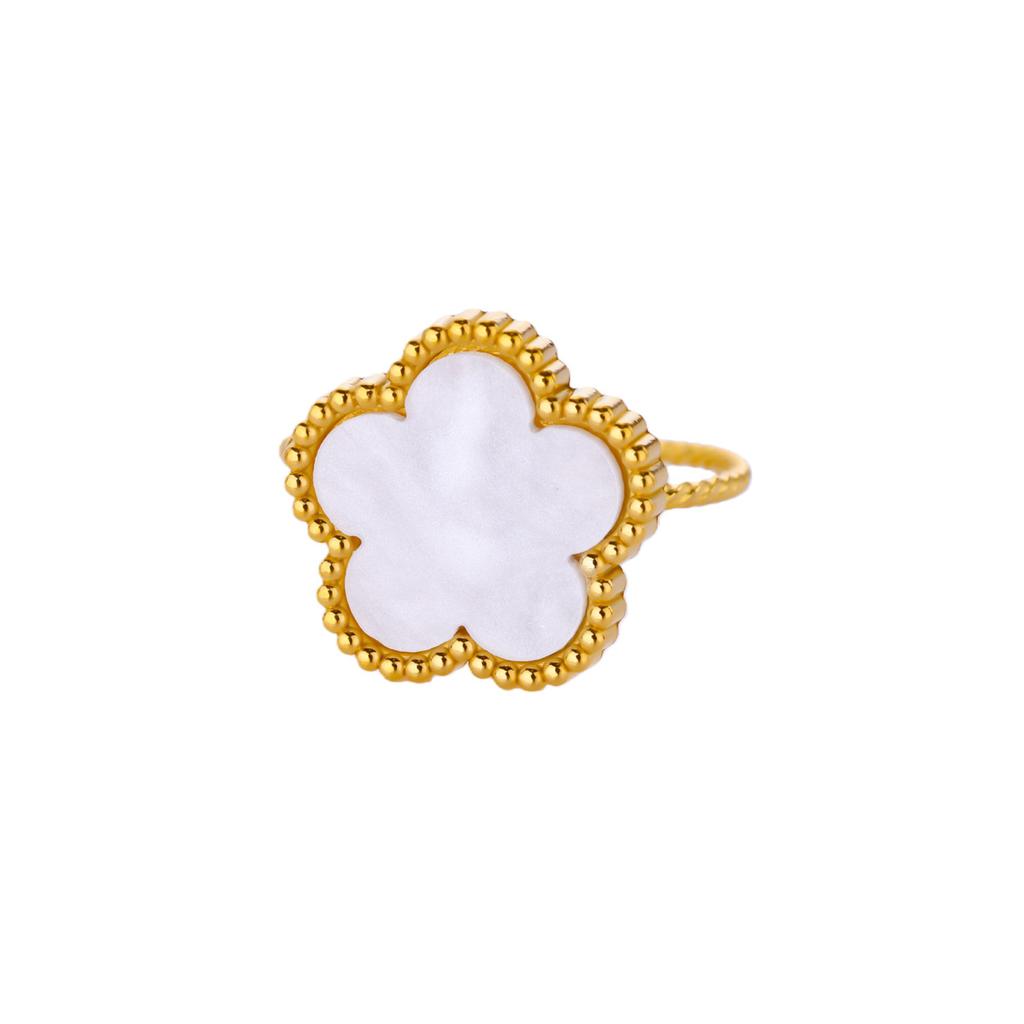 Eleganti Anelli Trifoglio a Cinque Fogli per Donna 3 Colori Acciaio Inossidabile Placcato Oro Anello Trifoglio per Uso Quotidiano e Accessori per Feste