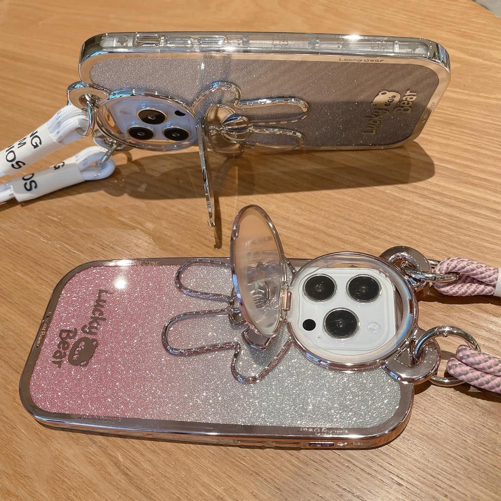 Glitter Lanyard Silicone Case with Bracket for iPhone 13/14/15 Pro Max & 16