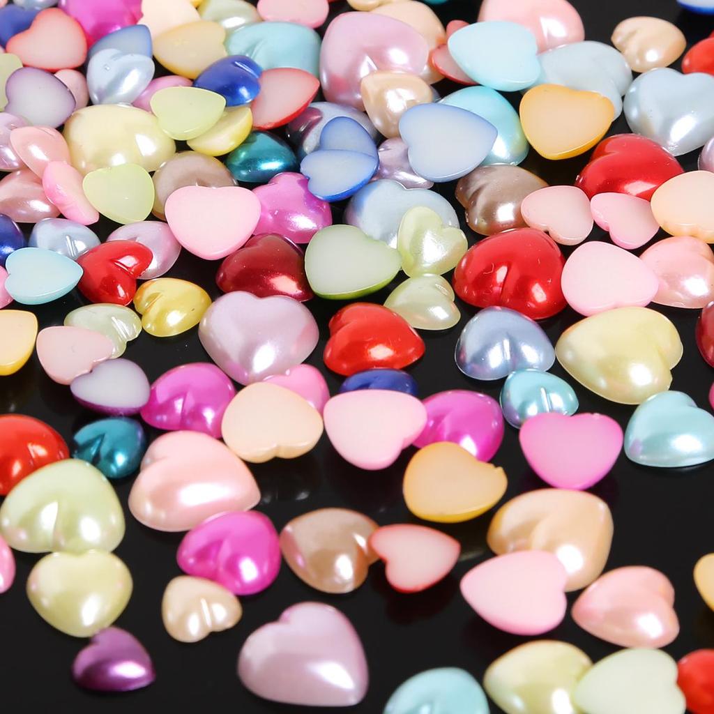 50-300Pcs Flatback Heart Shape Plastic ABS Imitation Pearl Beads For DIY Craft Scrapbook Decoration Apparel Sewing Garment Accessories
