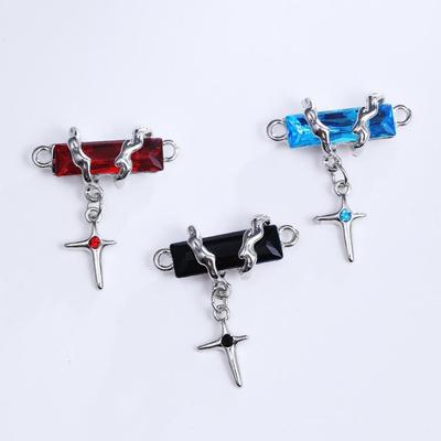 Black Diamond Double Cross DIY Pendant with Star Moon Crystal Jewelry Accessories Necklace Bracelet