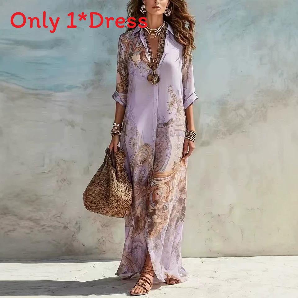 Vintage Chiffon Print Dress With Splicing Design For Casual Travel And Date Nightwear